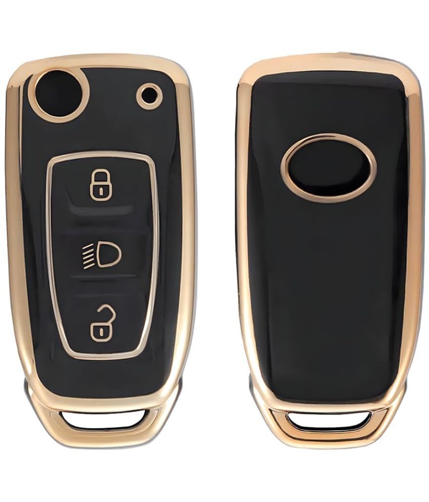     			ENEMYT TPU Car Key Cover for Tata Nexon | Altroz | Tiago | Punch | Harrier | Safari | Tigor | Hexa | Zest | Bolt 3 Button Flip Key Cover (Black-Gold)