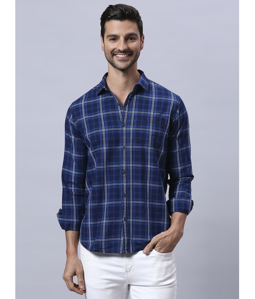     			HJ HASASI 100% Cotton Slim Fit Checks Full Sleeves Men's Casual Shirt - Navy Blue ( Pack of 1 )