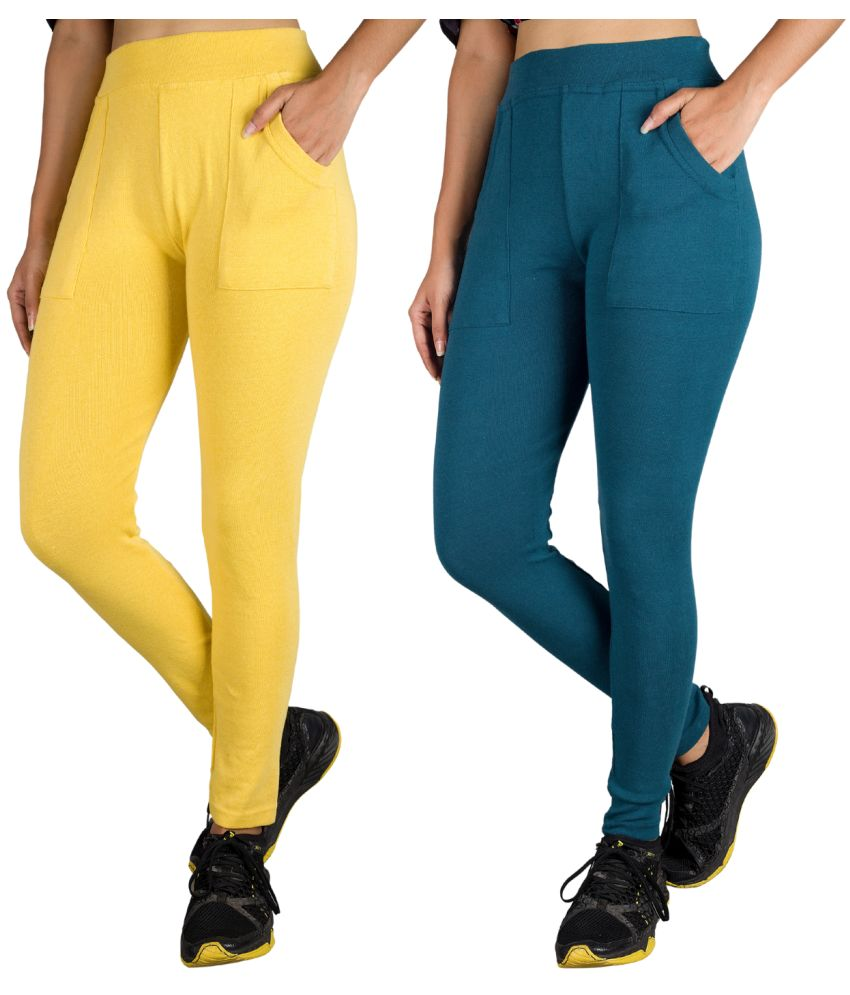     			KARARO JEGGINGS - Cotton Blend Skinny Fit Yellow Women's Jeggings ( Pack of 2 )