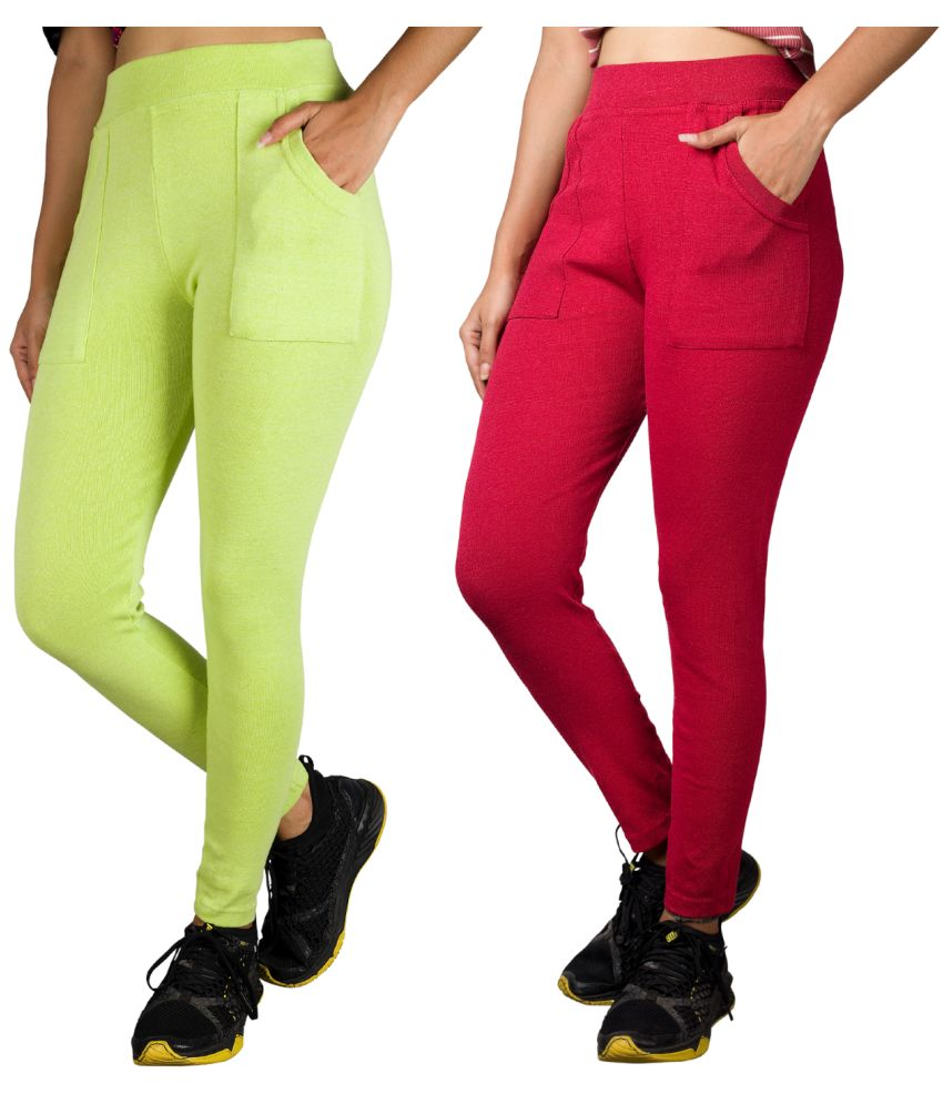     			KARARO JEGGINGS - Cotton Blend Skinny Fit Fluorescent Green Women's Jeggings ( Pack of 2 )