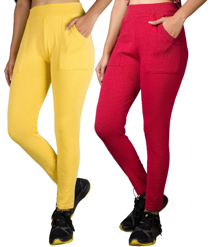     			KARARO JEGGINGS - Cotton Blend Skinny Fit Yellow Women's Jeggings ( Pack of 2 )