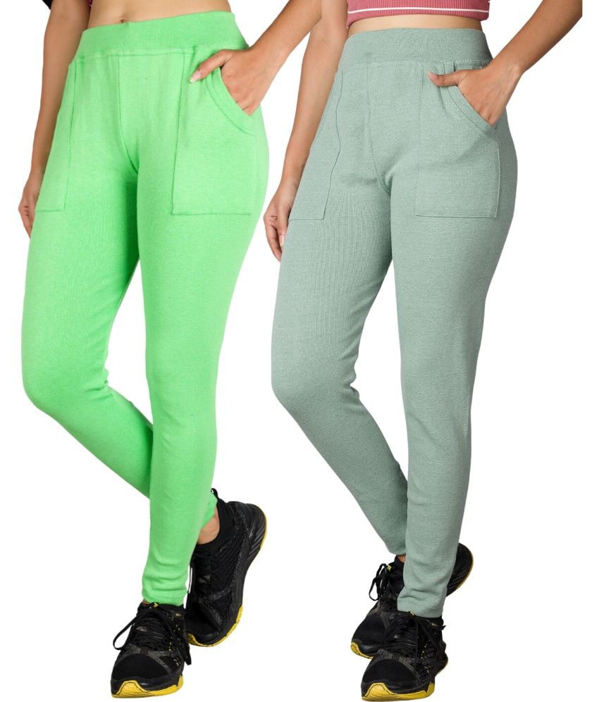     			KARARO JEGGINGS - Cotton Blend Skinny Fit Fluorescent Green Women's Jeggings ( Pack of 2 )