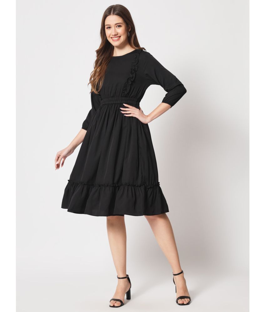     			Kannan Crepe Solid Knee Length Women's Fit & Flare Dress - Black ( Pack of 1 )