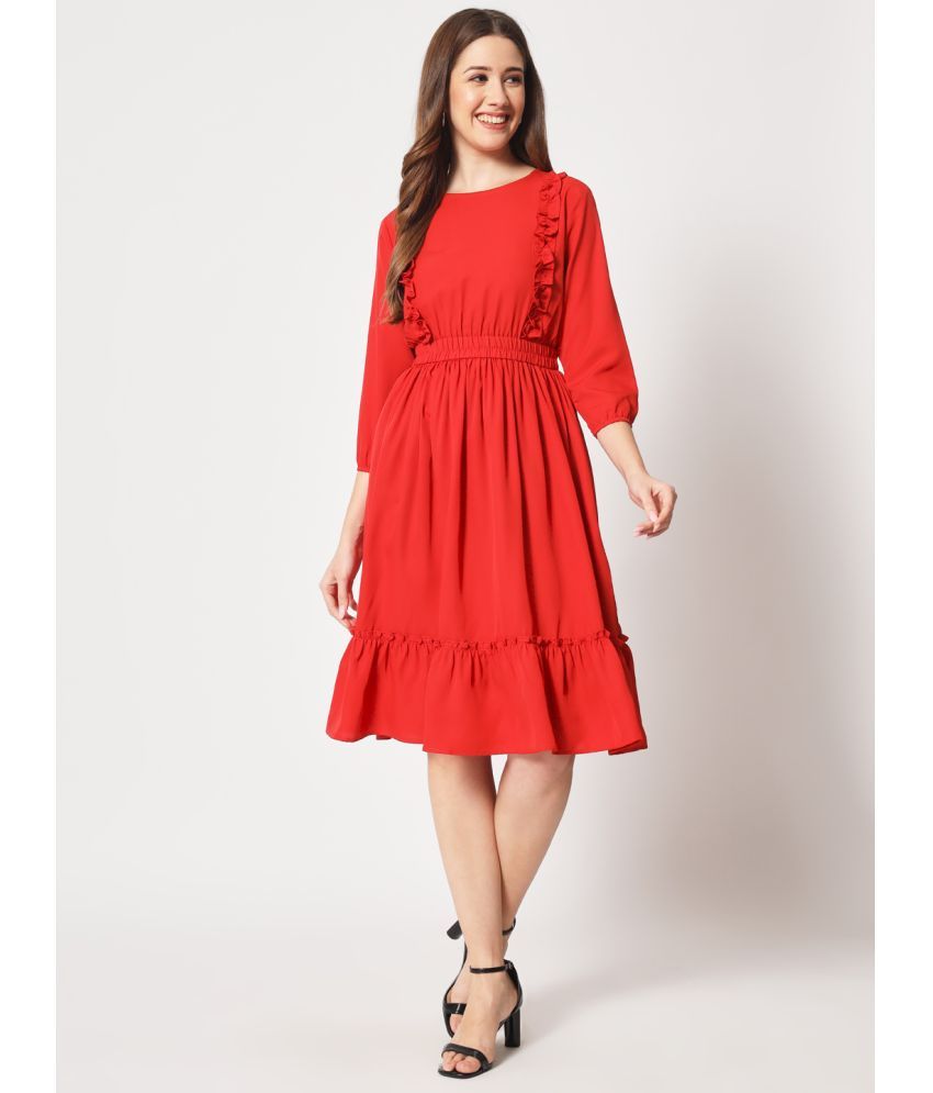     			Kannan Crepe Solid Knee Length Women's Fit & Flare Dress - Red ( Pack of 1 )