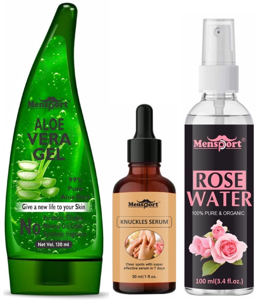     			Mensport Multipurpose Aloe Vera Gel 130ml, Knuckle Serum - Clear Spot 30ML & Natural Rose Water 100ml - Combo of 3 Items