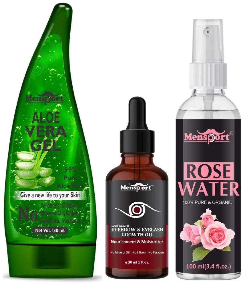     			Mensport Multipurpose Aloe Vera Gel 130ml, Vitamin C20% Facial Serum 30ML & Natural Rose Water 100ml - Combo of 3 Items