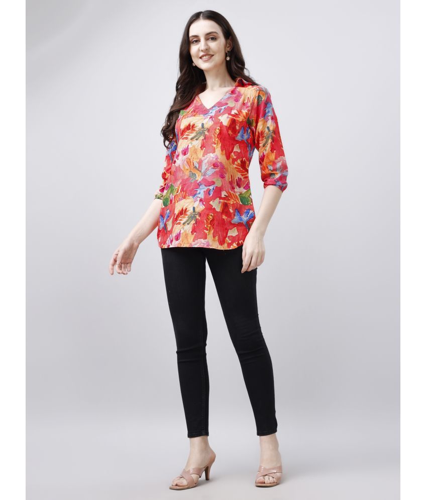     			Parnavi Red Rayon Women's Shirt Style Top ( Pack of 1 )