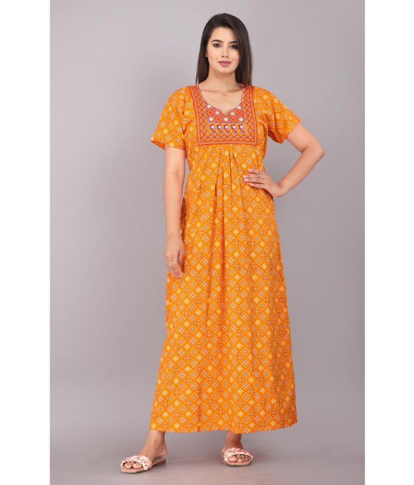     			Shri Krishna Fabric Yellow Cotton Women's Nightwear Nighty & Night Gowns ( Pack of 1 )