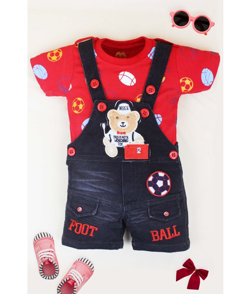     			BEING IBAN Red Cotton Unisex Dungaree Sets ( Pack of 1 )