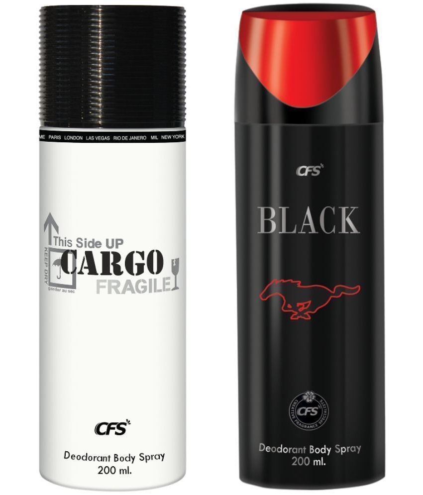     			CFS  Cargo White & Black  Deodorant Spray for Unisex 400 ml ( Pack of 2 )