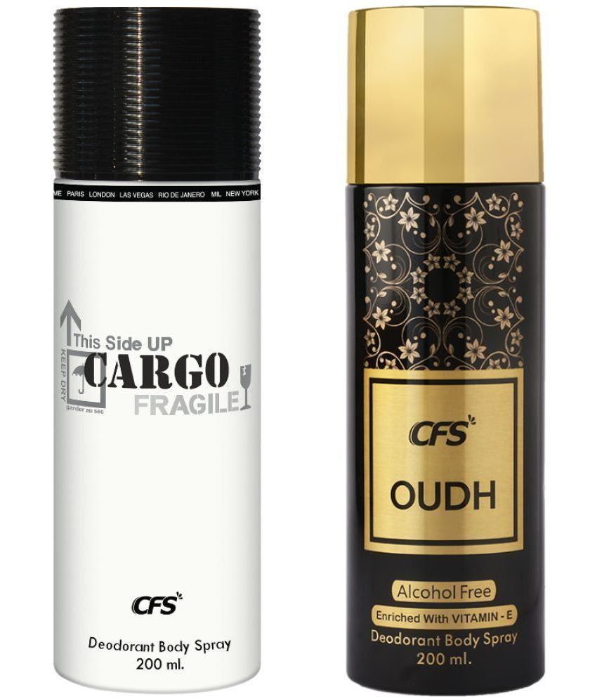     			CFS  Cargo White & Oudh Black  Deodorant Spray for Unisex 400 ml ( Pack of 2 )