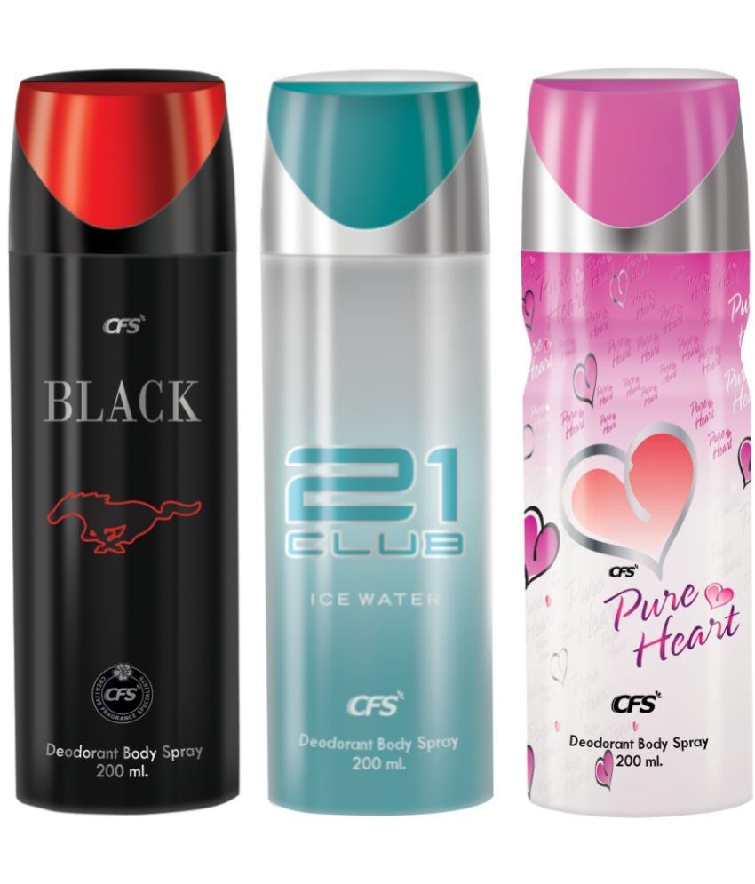     			CFS  Ice Water, Black & Pure Heart Pink Body Spray for Unisex 600 ml ( Pack of 3 )