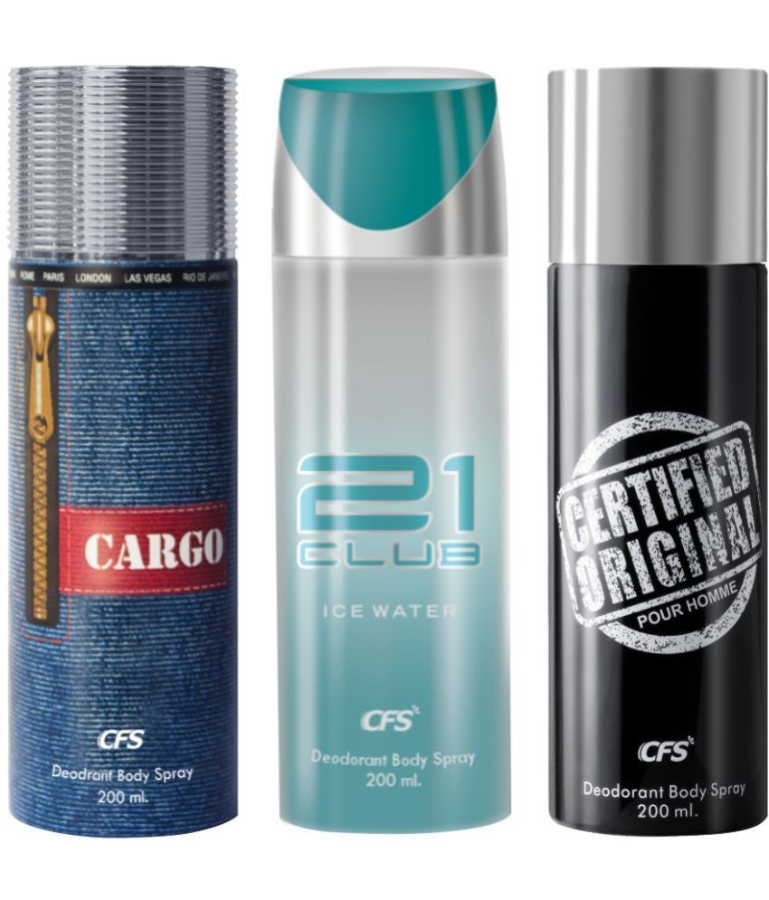     			CFS  Ice Water, Cargo Blue & Certified Black Deodorant Spray for Unisex 600 ml ( Pack of 3 )