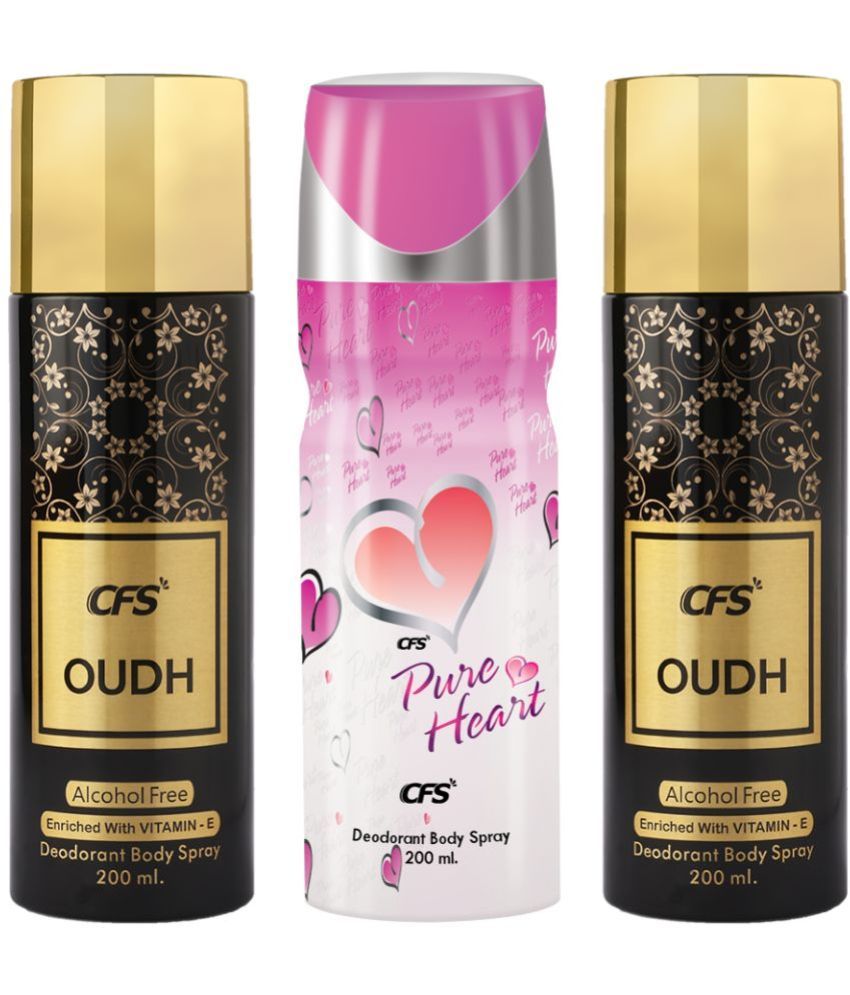     			CFS  Oudh Black, Oudh Black &Pure Heart Pink Deodorant Spray for Unisex 600 ml ( Pack of 3 )