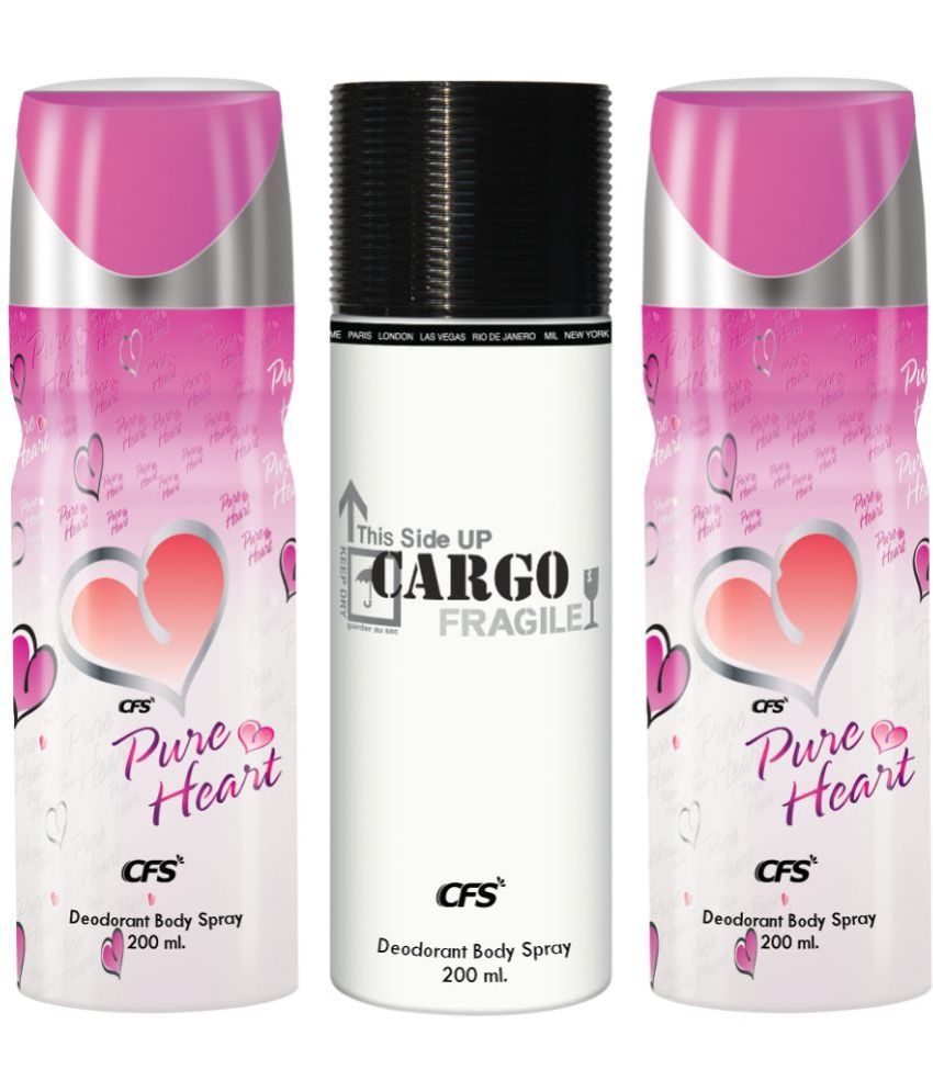     			CFS  Pure Heart Pink 2pc & Cargo White Body Spray for Unisex 600 ml ( Pack of 3 )