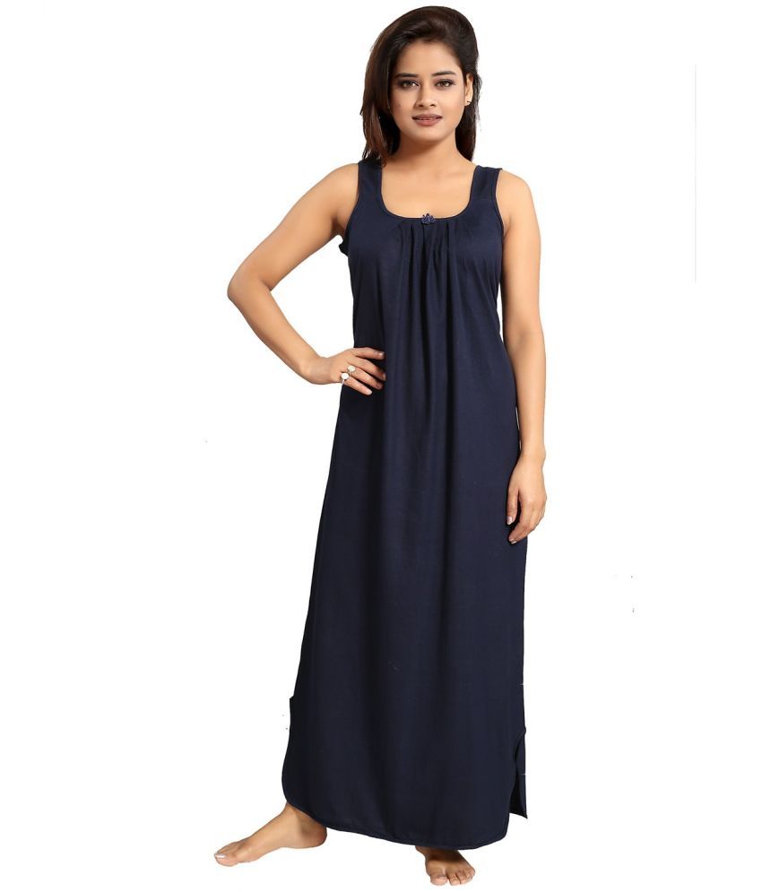     			Cinco Navy Blue Cotton Blend Women's Nightwear Nighty & Night Gowns ( Pack of 1 )