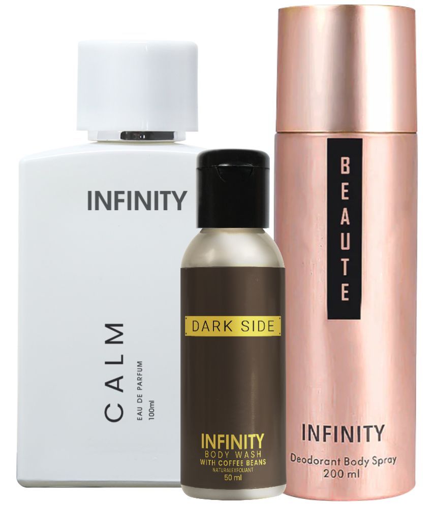     			Infinity Calm EDP Perfume 100ml, Beaute Deo Body Spray 200ml, Dark Side Body Wash 50ml