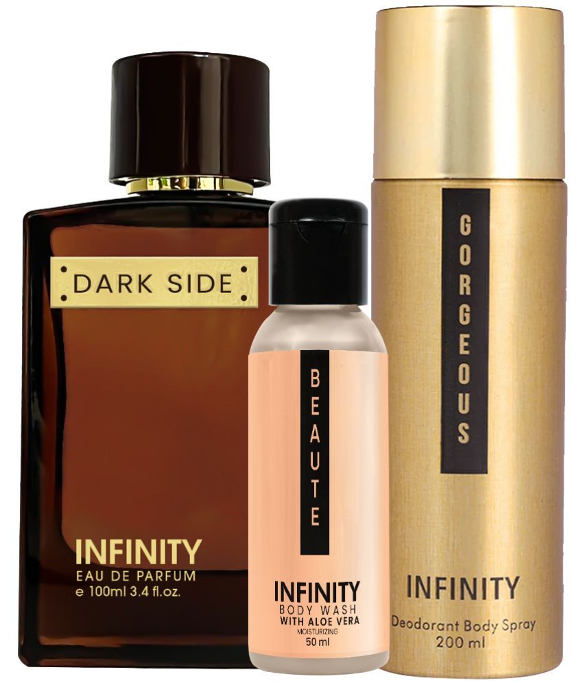     			Infinity Dark Side EDP Perfume 100ml, Gorgeous Deo Body Spray 200ml, Beaute Body Wash 50ml