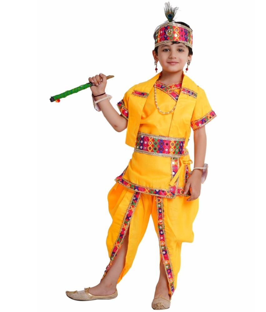     			Kaku Fancy Dresses Krishna Dress Cotton Fabric For Kids, Krishna Leela Costume With Accessories For Boys & Girls, 5-6 Years