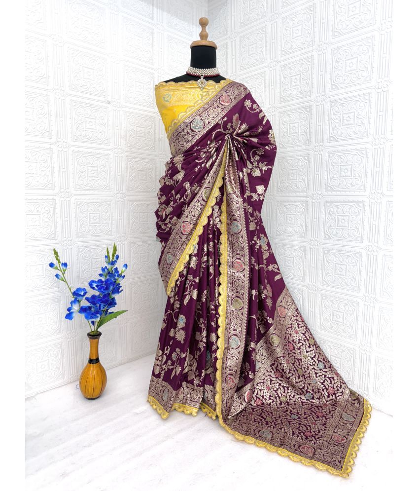     			OFLINE SELCTION Silk Blend Woven Saree With Blouse Piece - Wine ( Pack of 1 )