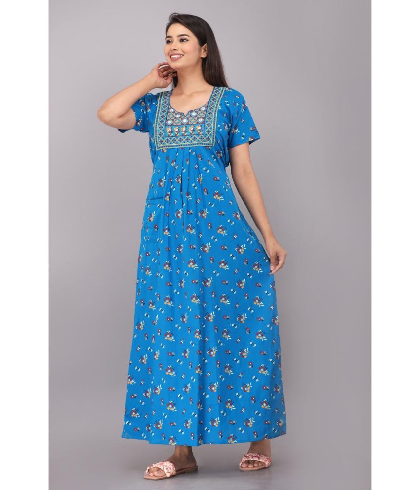     			Shri Krishna Fabric Blue Cotton Women's Nightwear Nighty & Night Gowns ( Pack of 1 )