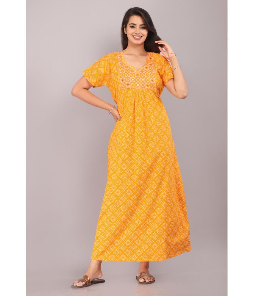     			Shri Krishna Fabric Yellow Cotton Women's Nightwear Nighty & Night Gowns ( Pack of 1 )