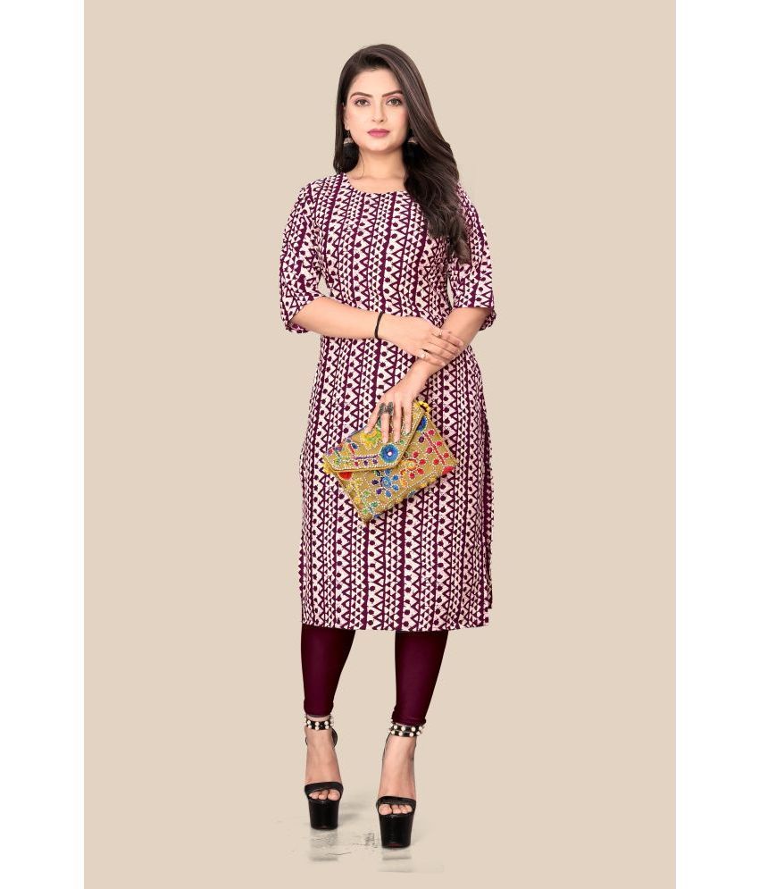     			Sukhvilas Fashion Crepe Printed Straight Women's Kurti - Maroon ( Pack of 1 )