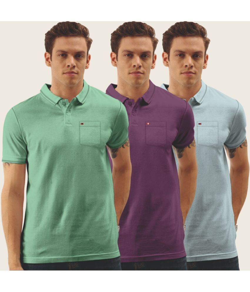     			TAB91 Cotton Blend Slim Fit Solid Half Sleeves Men's Polo T Shirt - Multicolor ( Pack of 3 )