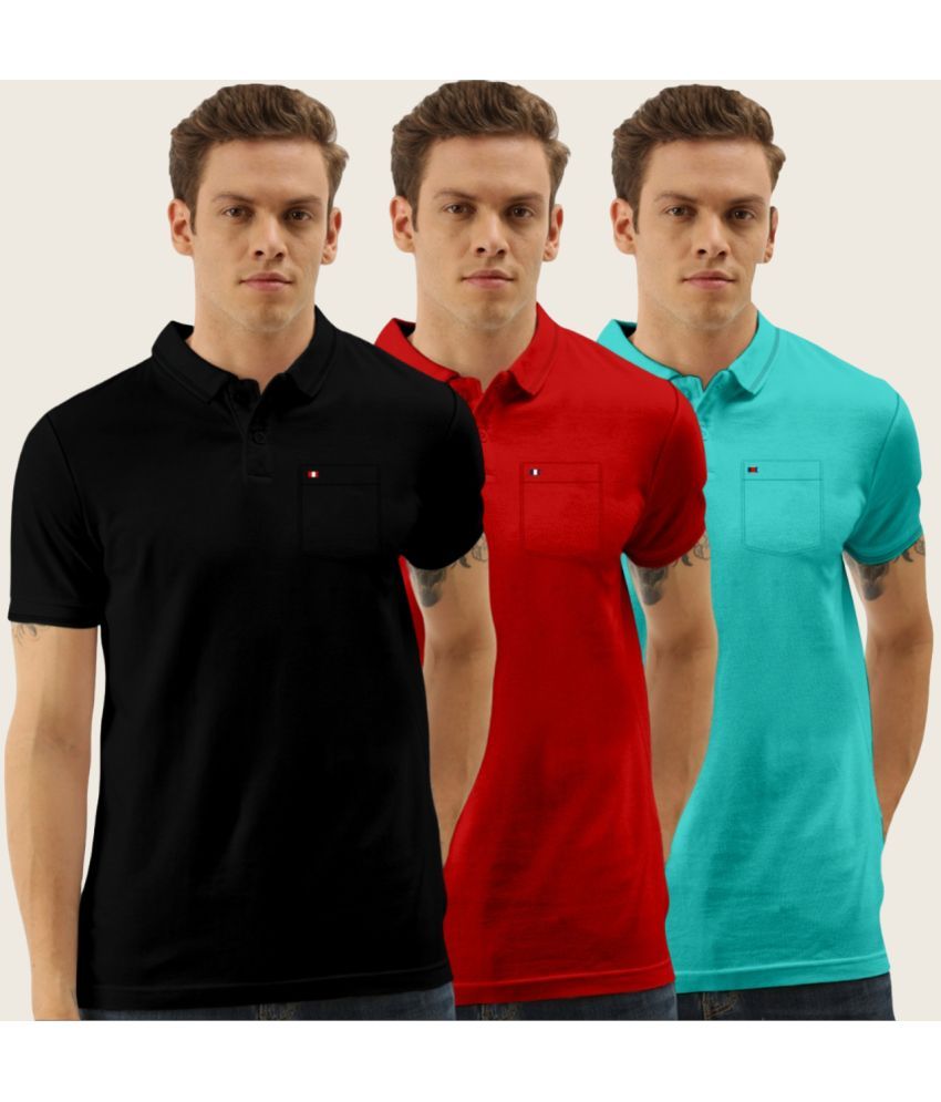     			TAB91 Cotton Blend Slim Fit Solid Half Sleeves Men's Polo T Shirt - Red ( Pack of 3 )