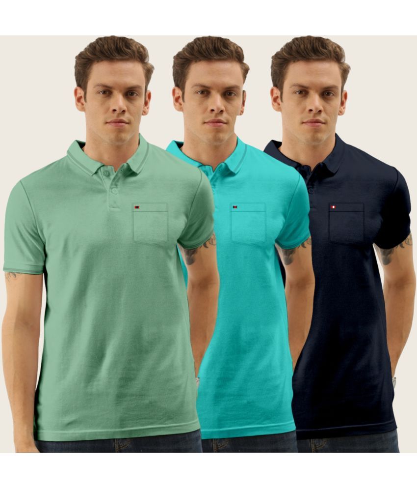     			TAB91 Cotton Blend Slim Fit Solid Half Sleeves Men's Polo T Shirt - Navy ( Pack of 3 )