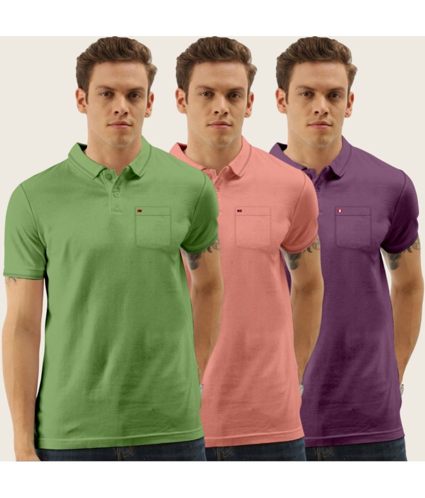     			TAB91 Pack of 3 Cotton Blend Slim Fit Solid Half Sleeves Men's Polo T Shirt ( Coral )