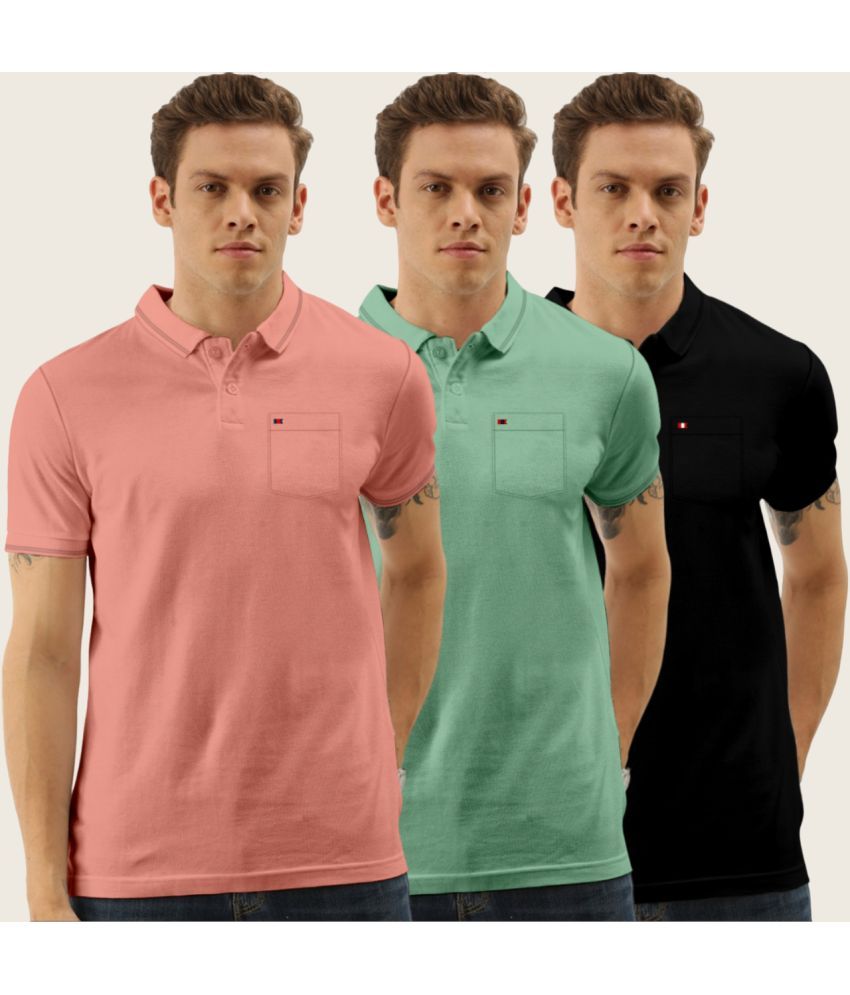     			TAB91 Cotton Blend Slim Fit Solid Half Sleeves Men's Polo T Shirt - Rose Gold ( Pack of 3 )