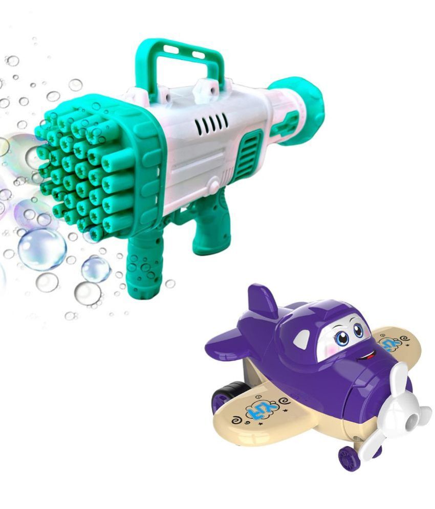     			TOY DEKHO Combo Super Socket 32 Holes Green Bubble Gun & Deform Cartoon Robot Plane, Friction Powered Toys For Kids Boys Age 3+ Years