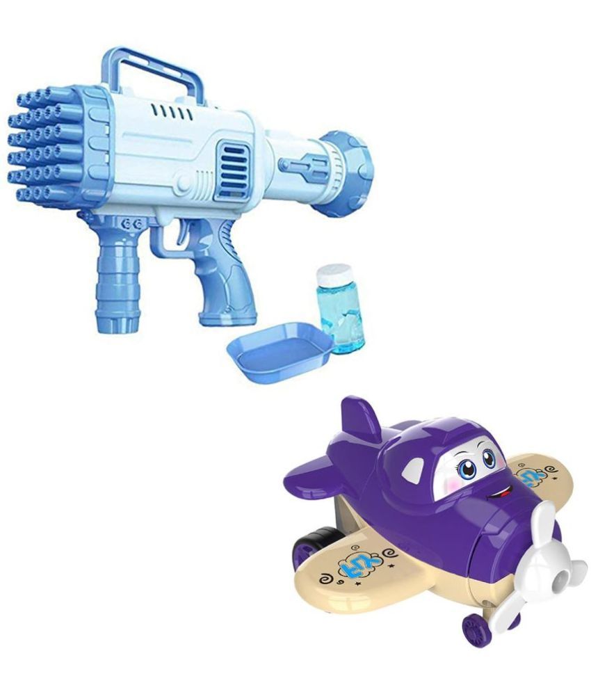     			TOY DEKHO Combo Super Socket 32 Holes Blue Bubble Gun & Deform Cartoon Robot Plane, Friction Powered Toys For Kids Boys Age 3+ Years