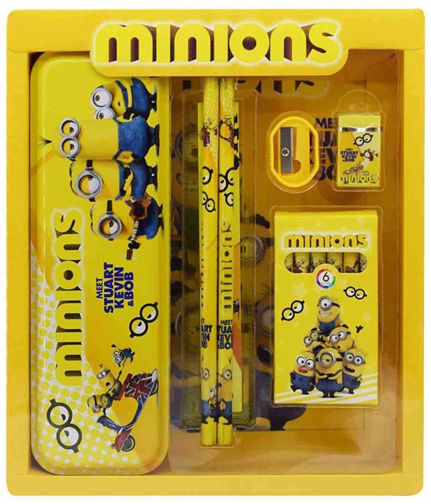     			TOY DEKHO Stationery Kit Set for Boys and Girls, School Supply Stationery Kit Included Metal Pencil Box/Two Pencil/Eraser/Sharpner/Ruler Scale & 6 pcs Crayon Colors (Minions Stationery Set)