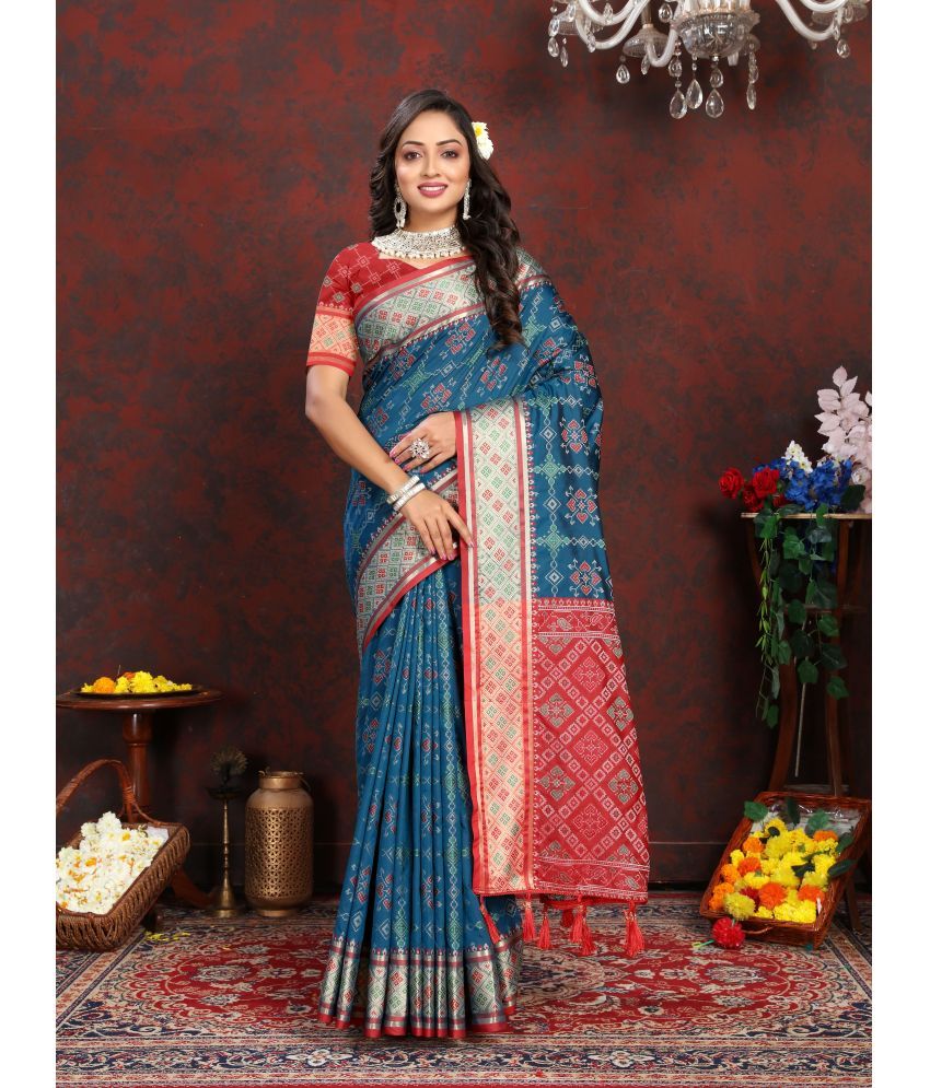     			ofline selection Organza Woven Saree With Blouse Piece - Blue ( Pack of 1 )