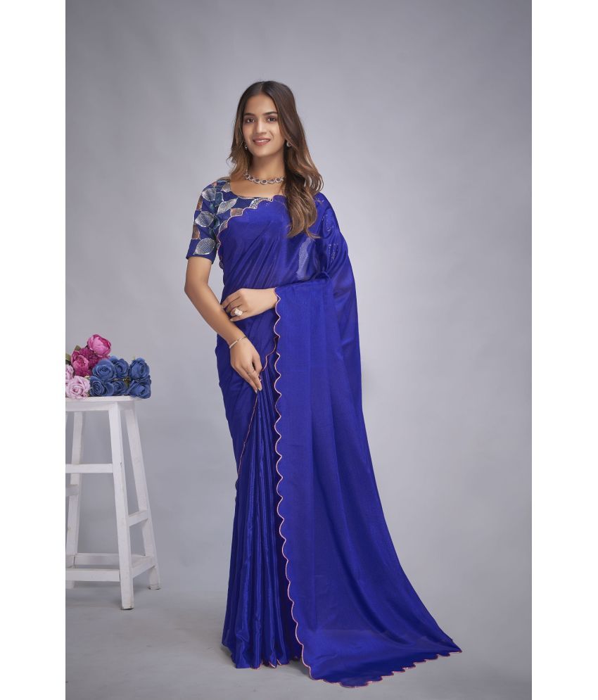     			A TO Z CART Chiffon Embellished Saree With Blouse Piece - Blue ( Pack of 1 )