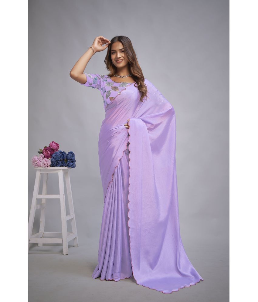     			A TO Z CART Chiffon Embellished Saree With Blouse Piece - Lavender ( Pack of 1 )