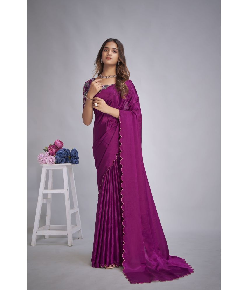     			A TO Z CART Chiffon Embellished Saree With Blouse Piece - Wine ( Pack of 1 )