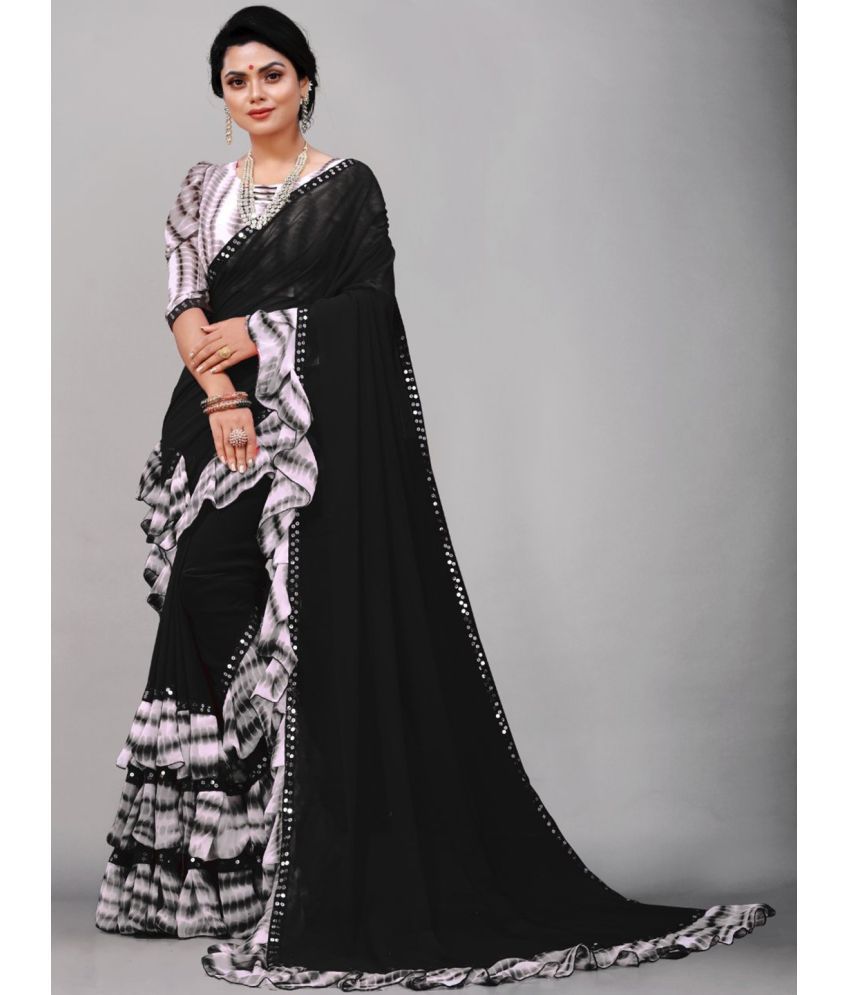     			A TO Z CART Georgette Embellished Saree With Blouse Piece - Black ( Pack of 1 )