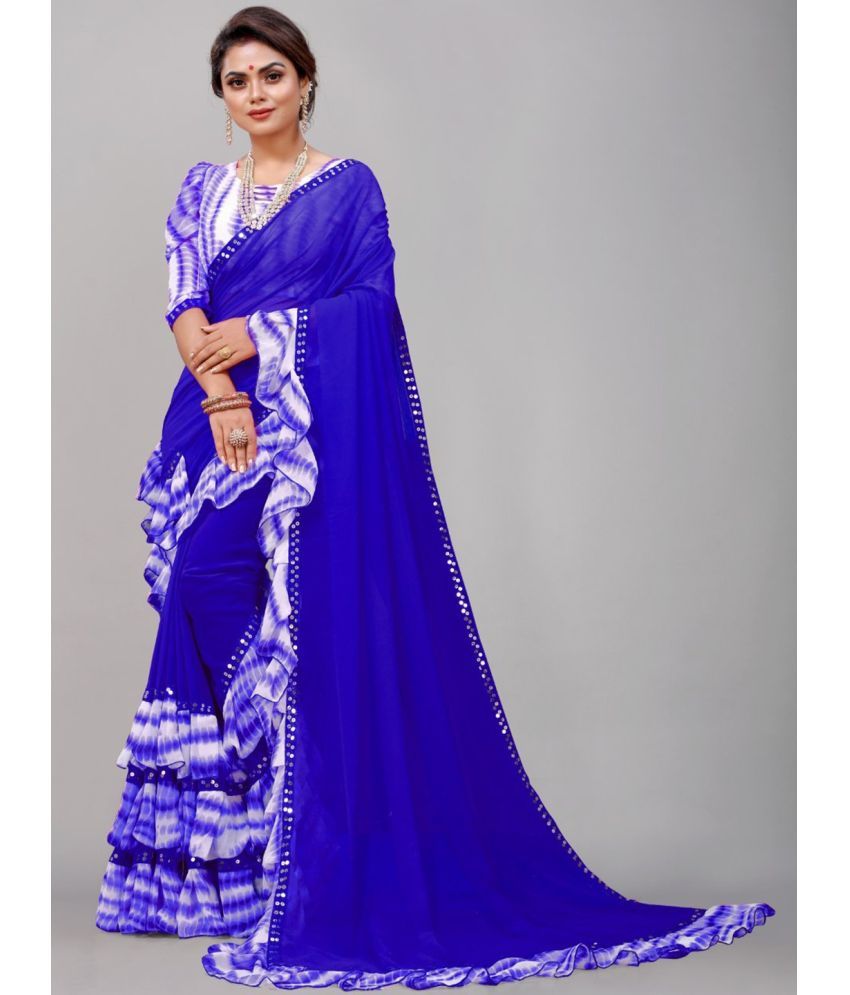     			A TO Z CART Georgette Embellished Saree With Blouse Piece - Blue ( Pack of 1 )