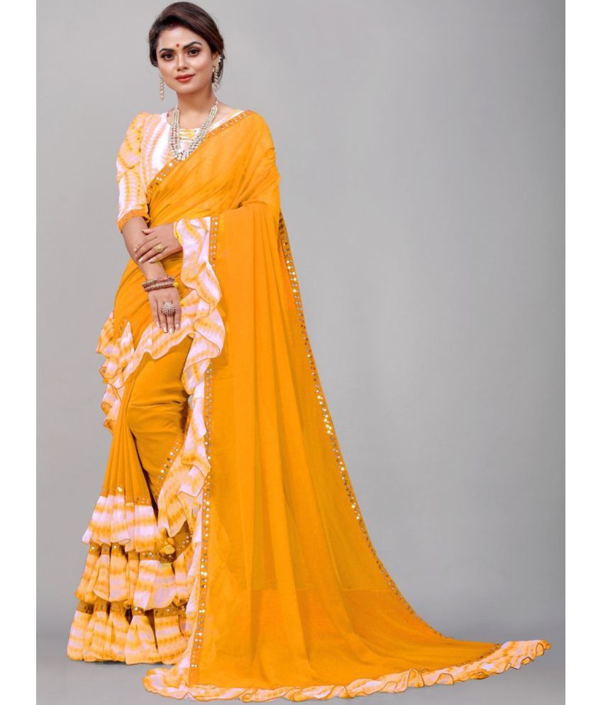     			Aika Georgette Embellished Saree With Blouse Piece - Yellow ( Pack of 1 )