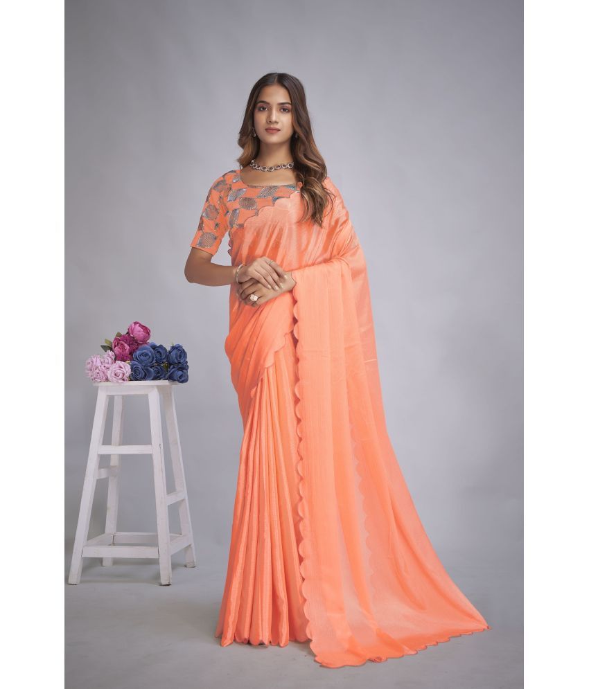     			Apnisha Chiffon Embellished Saree With Blouse Piece - Orange ( Pack of 1 )