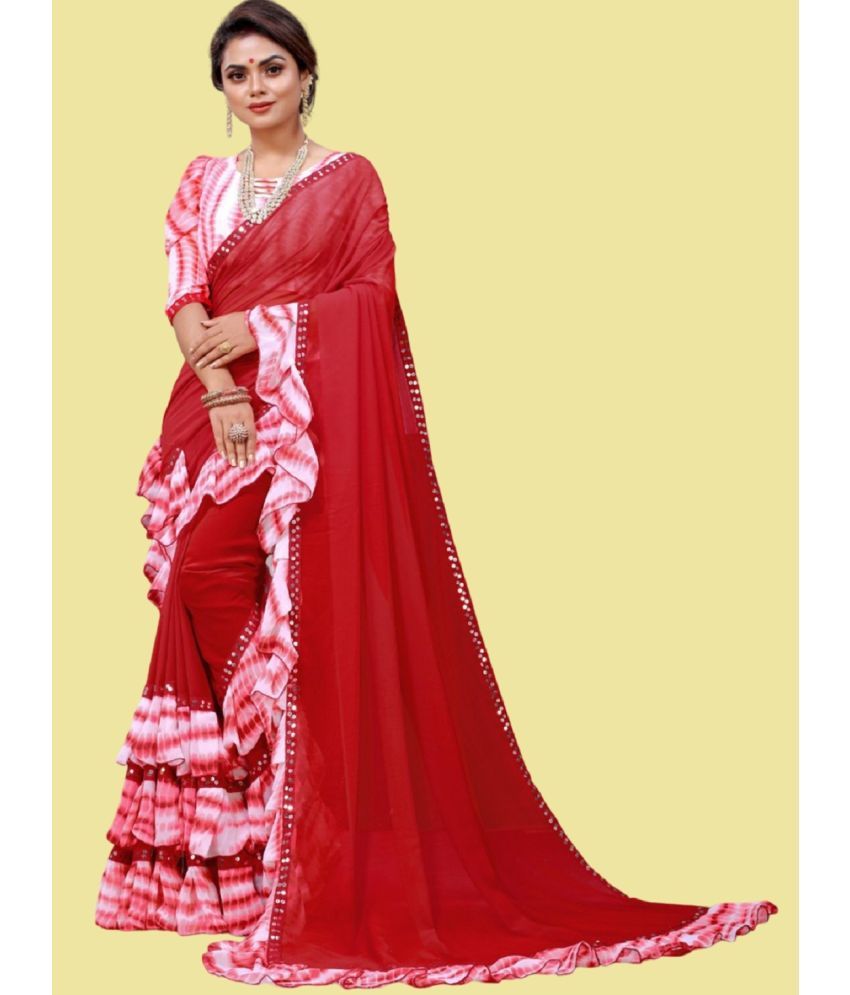     			Apnisha Georgette Embellished Saree With Blouse Piece - Red ( Pack of 1 )