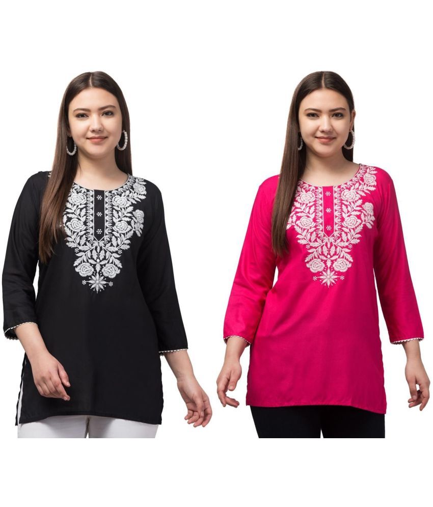     			Aura Glam Rayon Embroidered A-line Women's Kurti - Multicolor ( Pack of 2 )