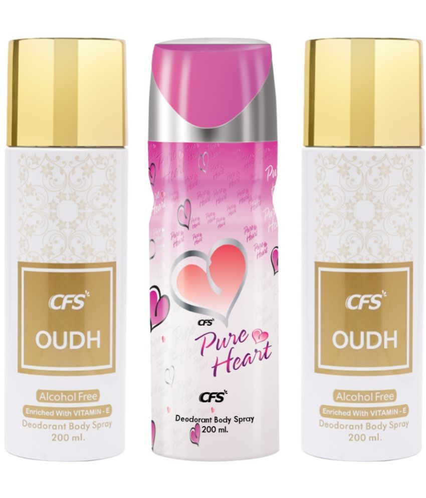     			CFS  Oudh White, Oudh White & Pure HeartPink Deodorant Spray for Unisex 600 ml ( Pack of 3 )