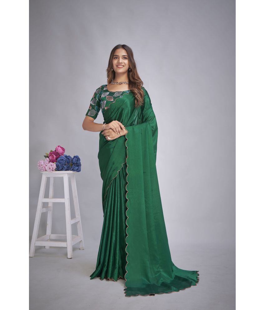     			JULEE Chiffon Embellished Saree With Blouse Piece - Green ( Pack of 1 )