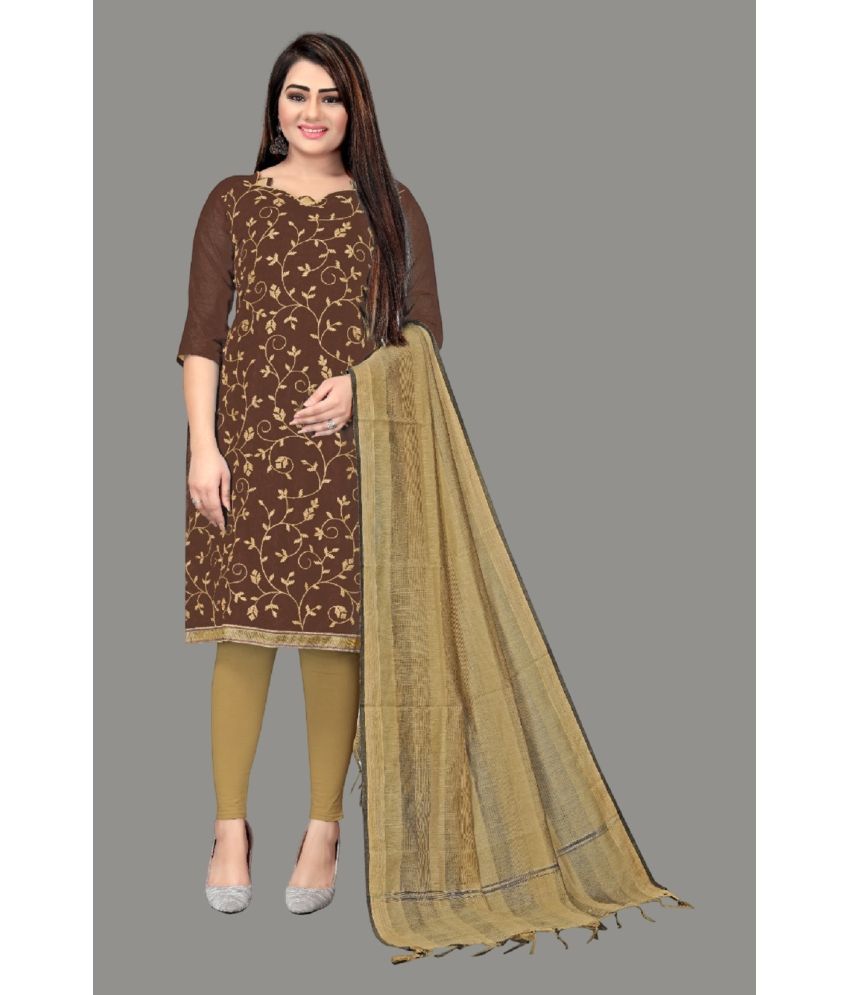     			JULEE Unstitched Chanderi Embroidered Dress Material - Coffee ( Pack of 1 )