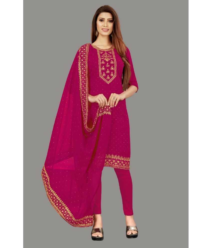     			JULEE Unstitched Georgette Embroidered Dress Material - Magenta ( Pack of 1 )