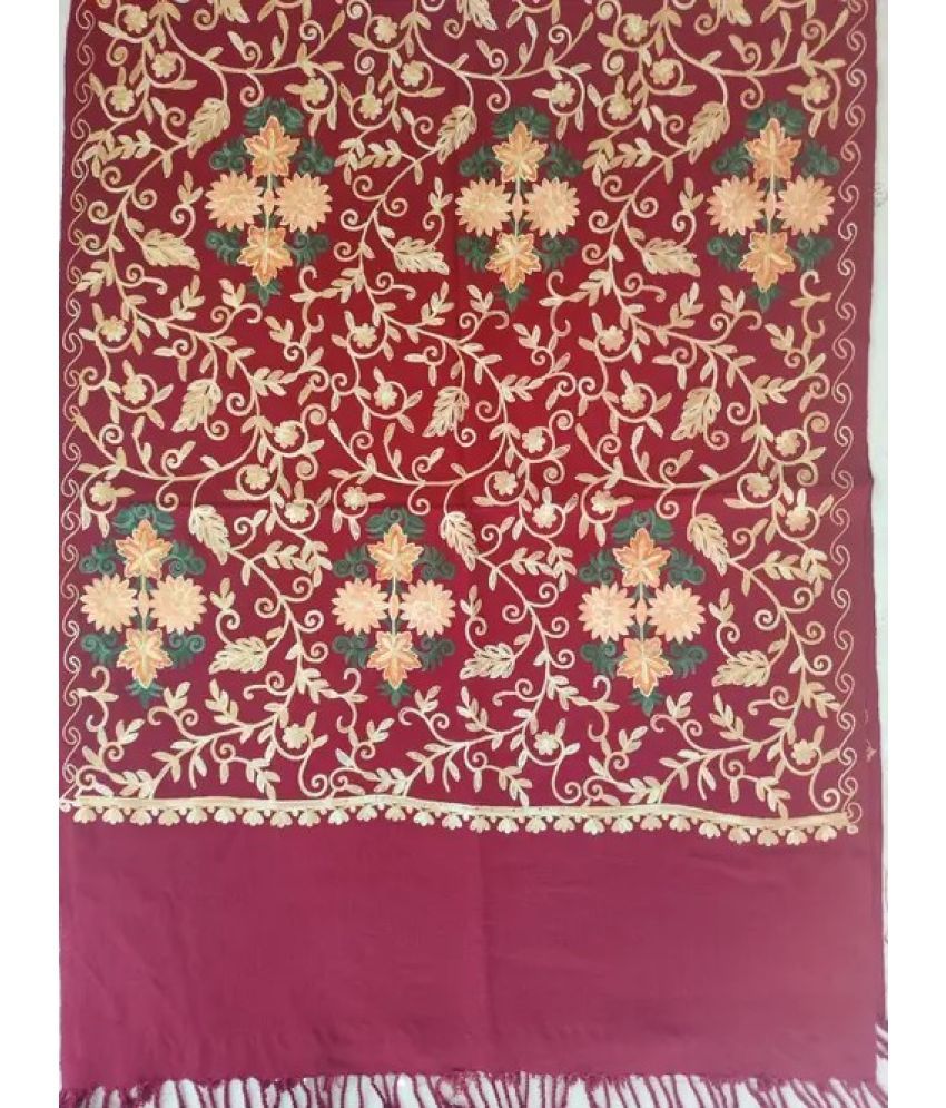     			KcWoolCare Maroon Embroidered Shawl - ( Pack of 1 )